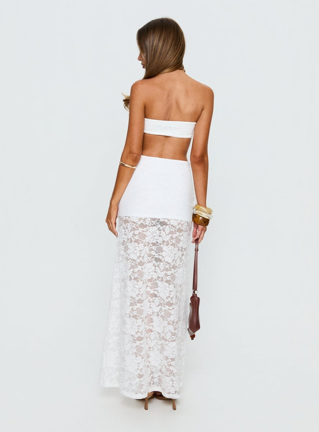 Eilise Ruched Sheer Maxi Skirt White