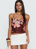 Allissa Chiffon Frill Top Burgundy Floral
