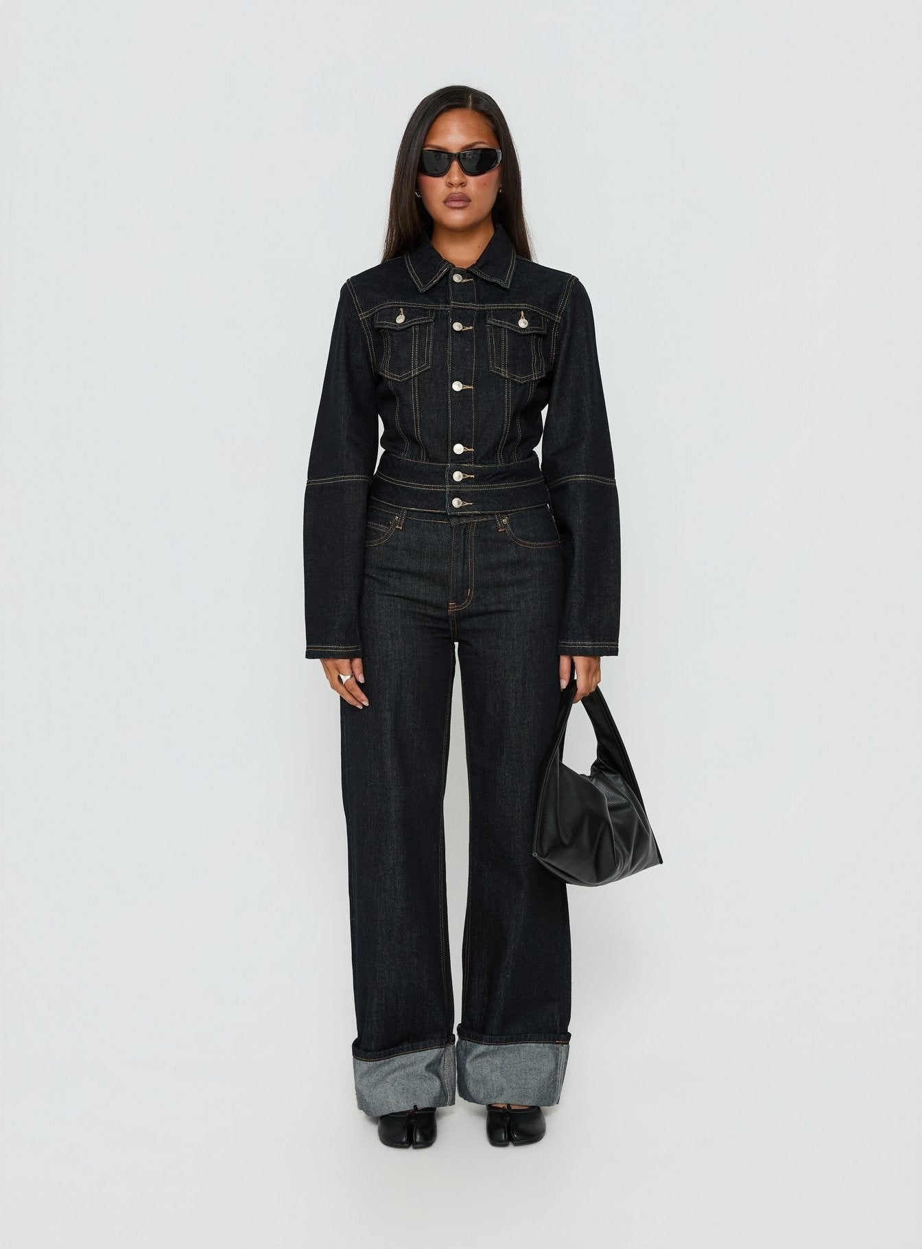 Remara Cinched Denim Jacket Dark Blue Wash