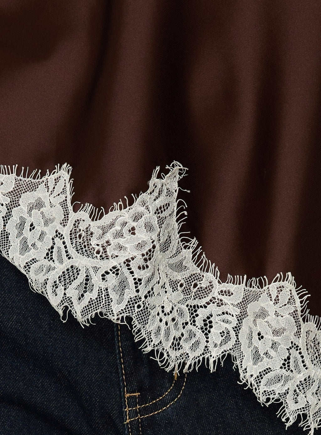 Winta Lace Trim Asymmetrical Satin Top Chocolate