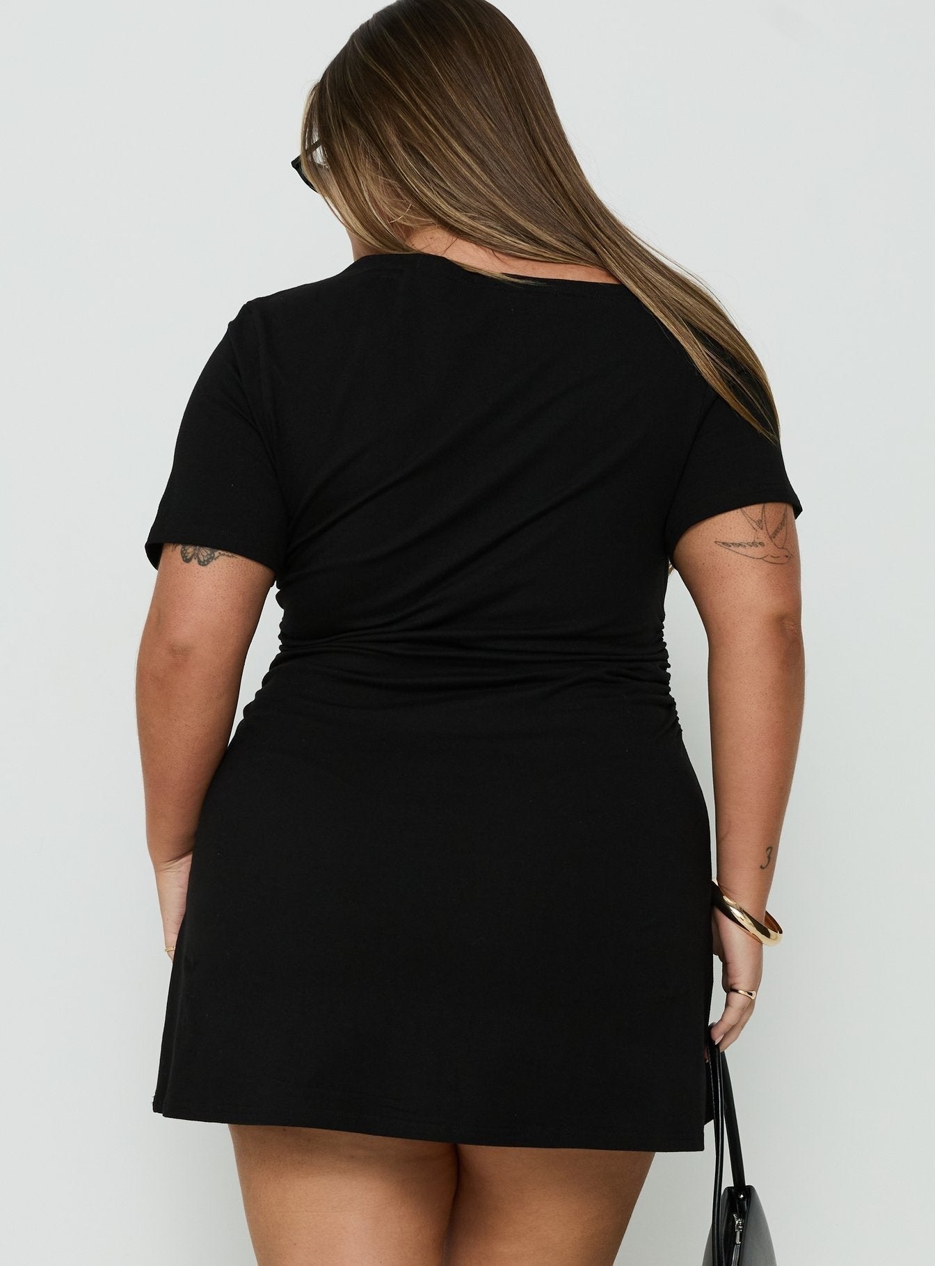 Avriana Off Shoulder T-Shirt Mini Dress Black Curve