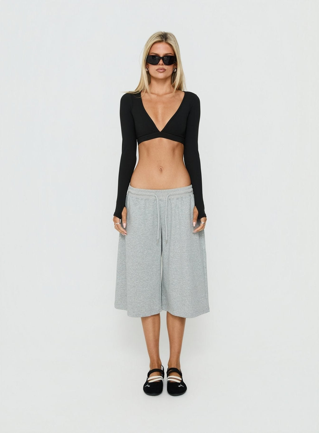 Lolah Long Sleeve Micro Crop Top Black