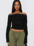 Miralys Off Shoulder Long Sleeve Knit Top Black