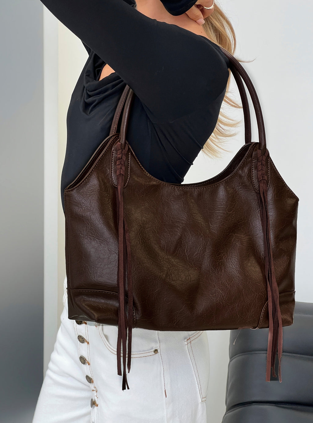 Speed Of Light Faux Leather Tote Bag Brown
