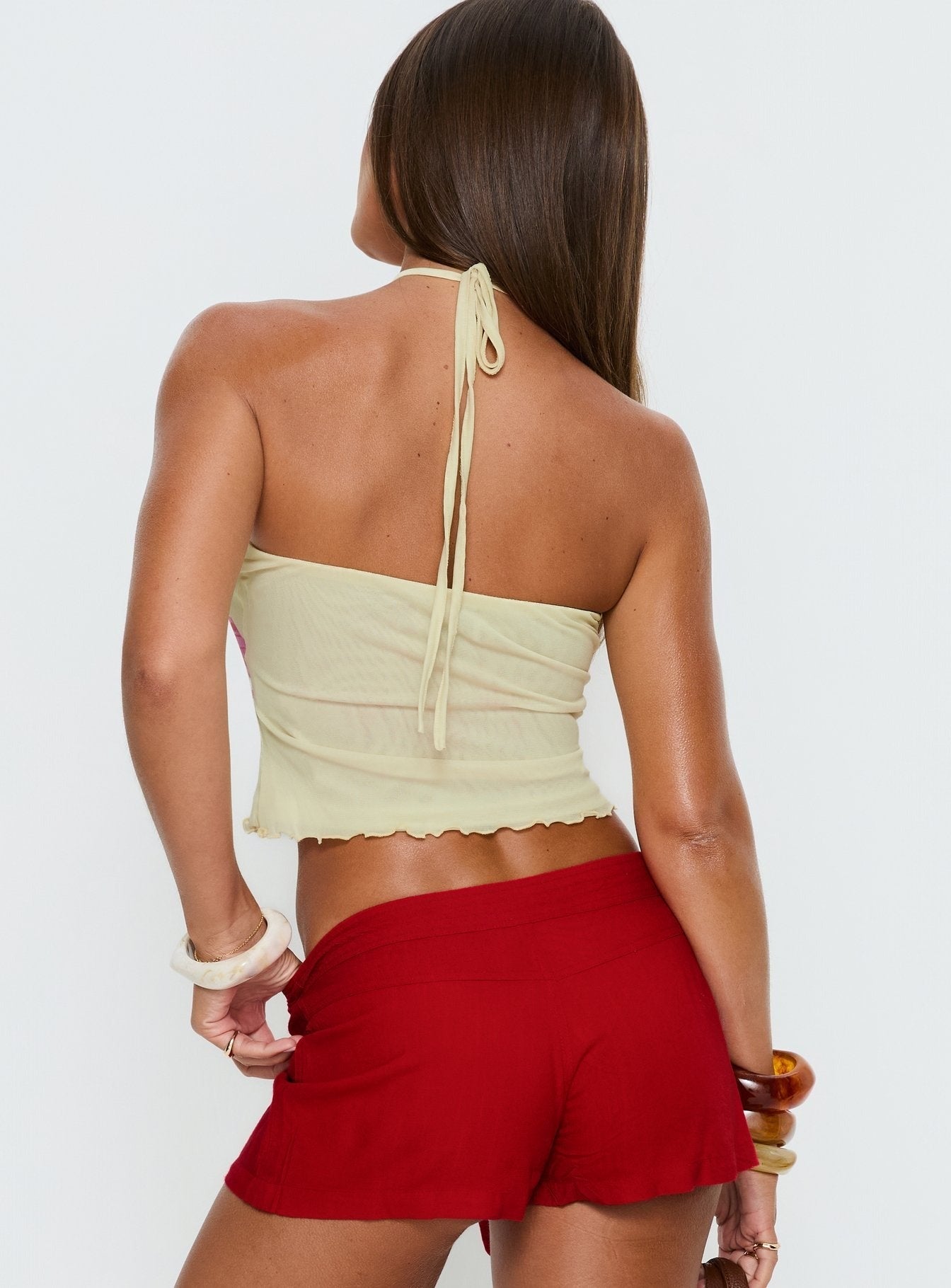 Maurissa Mesh Tie Neck Top Lemon Floral