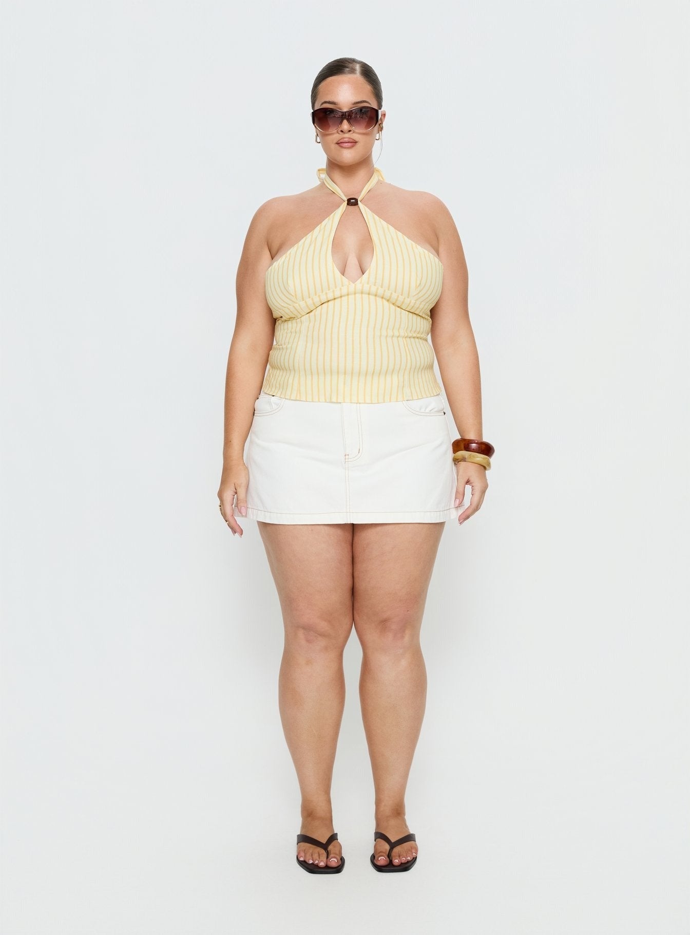 Nicolina Low Rise Denim Mini Skirt Ecru Curve