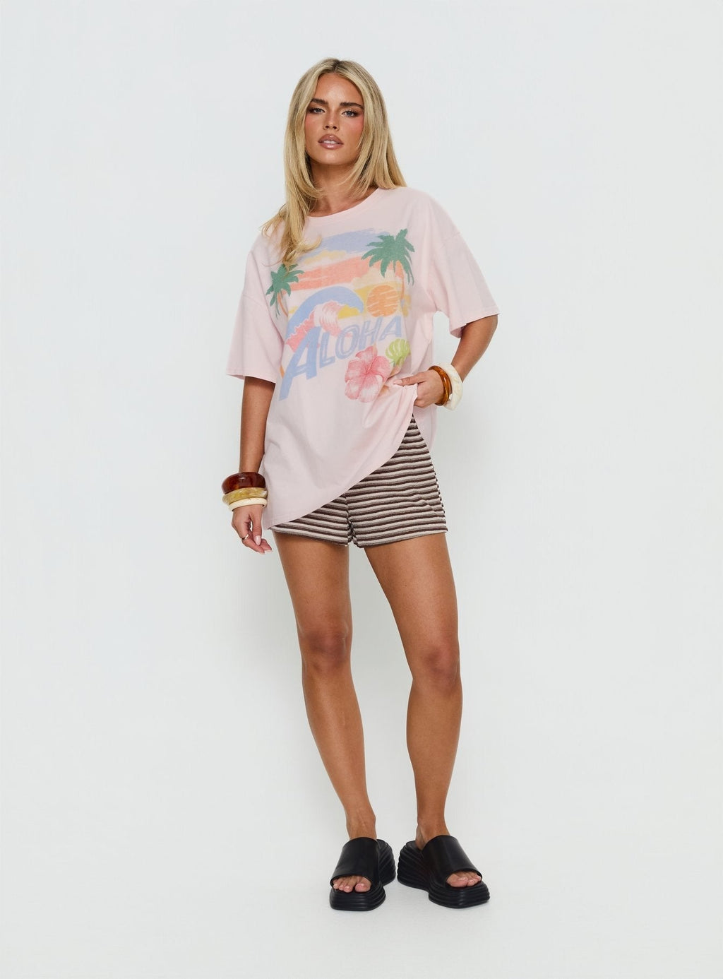 Hawaiian Greetings Oversized Graphic Tee Washed Pink