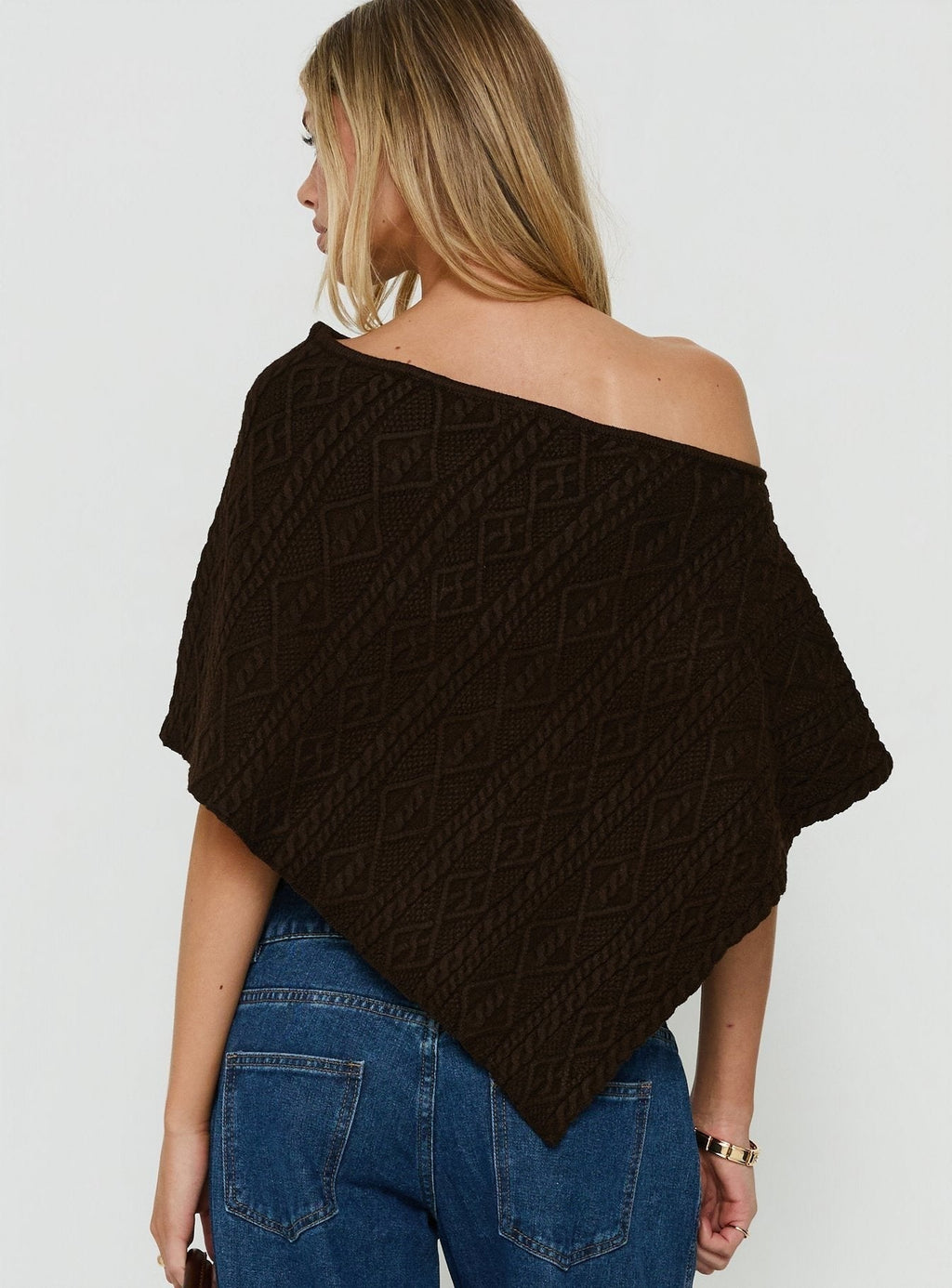 Esanna Off Shoulder Knit Poncho Brown