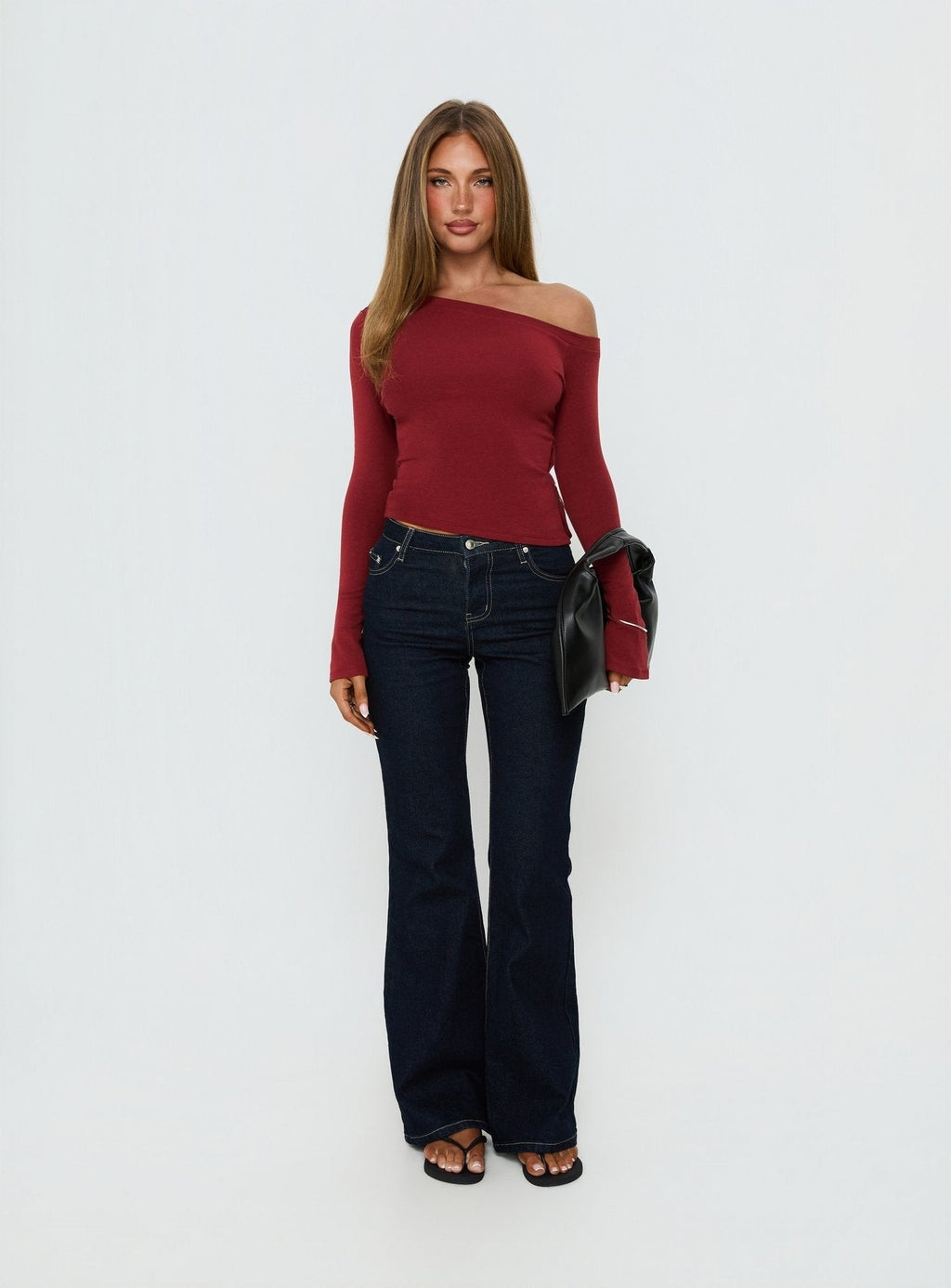 Think of Me Long Sleeve One Shoulder Top Cherry