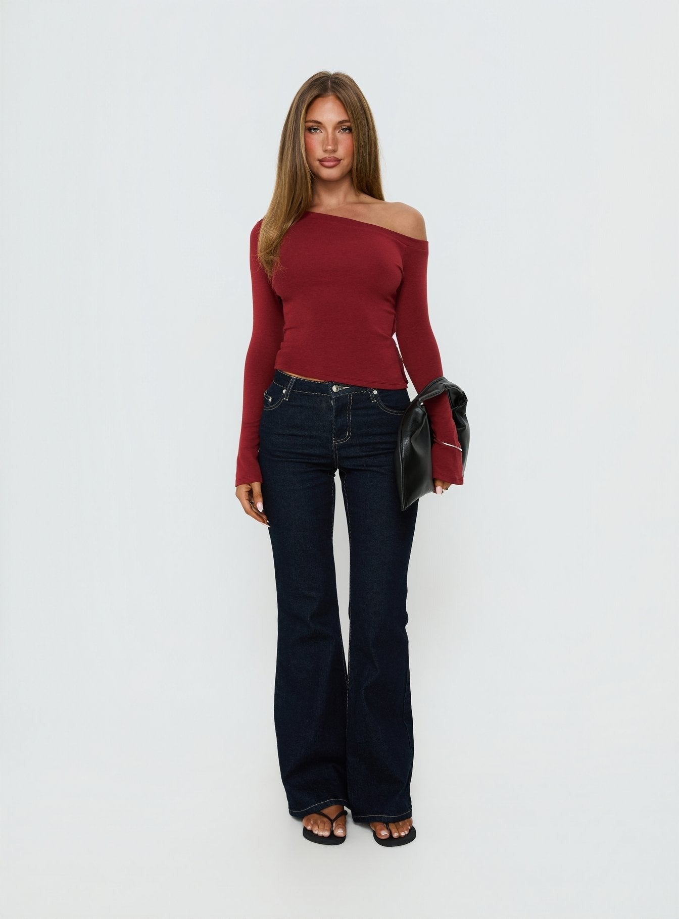 Think of Me Long Sleeve One Shoulder Top Cherry
