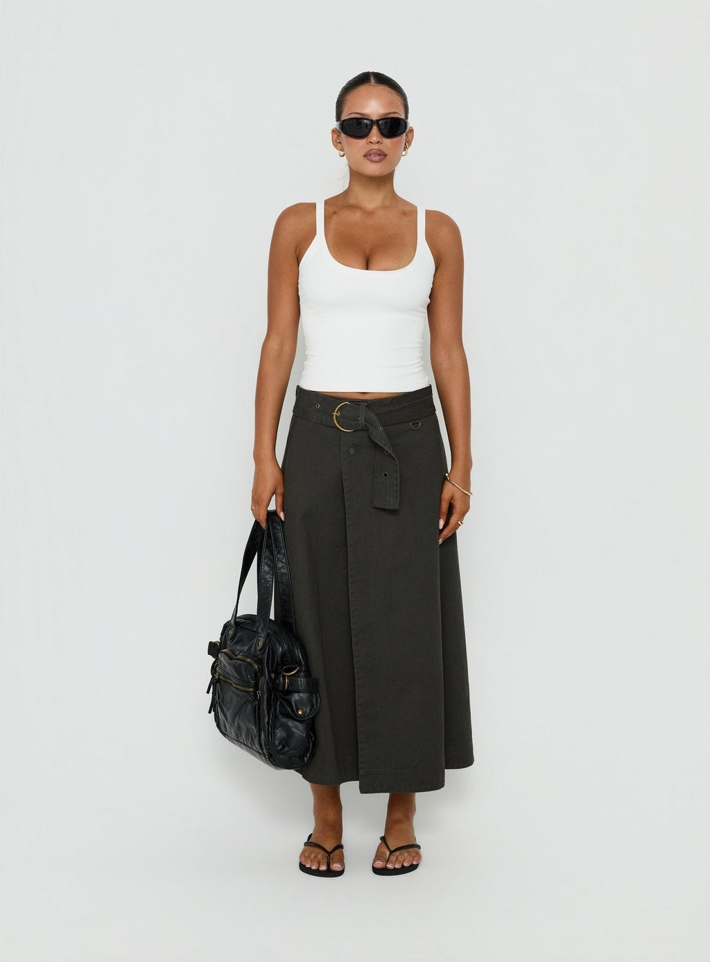 True Visions Belted Maxi Skirt Charcoal