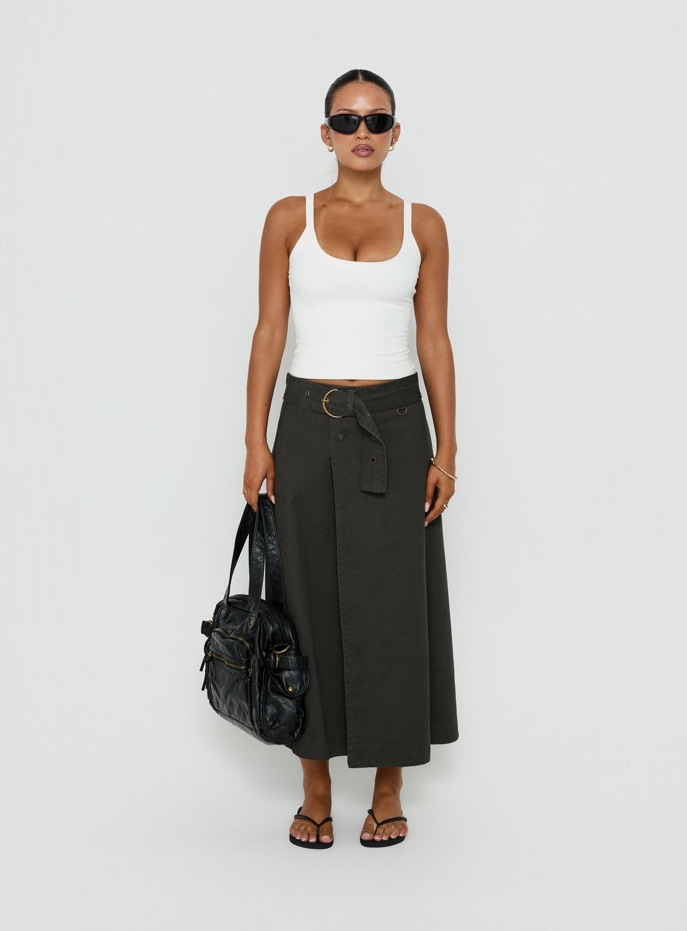 True Visions Belted Maxi Skirt Charcoal