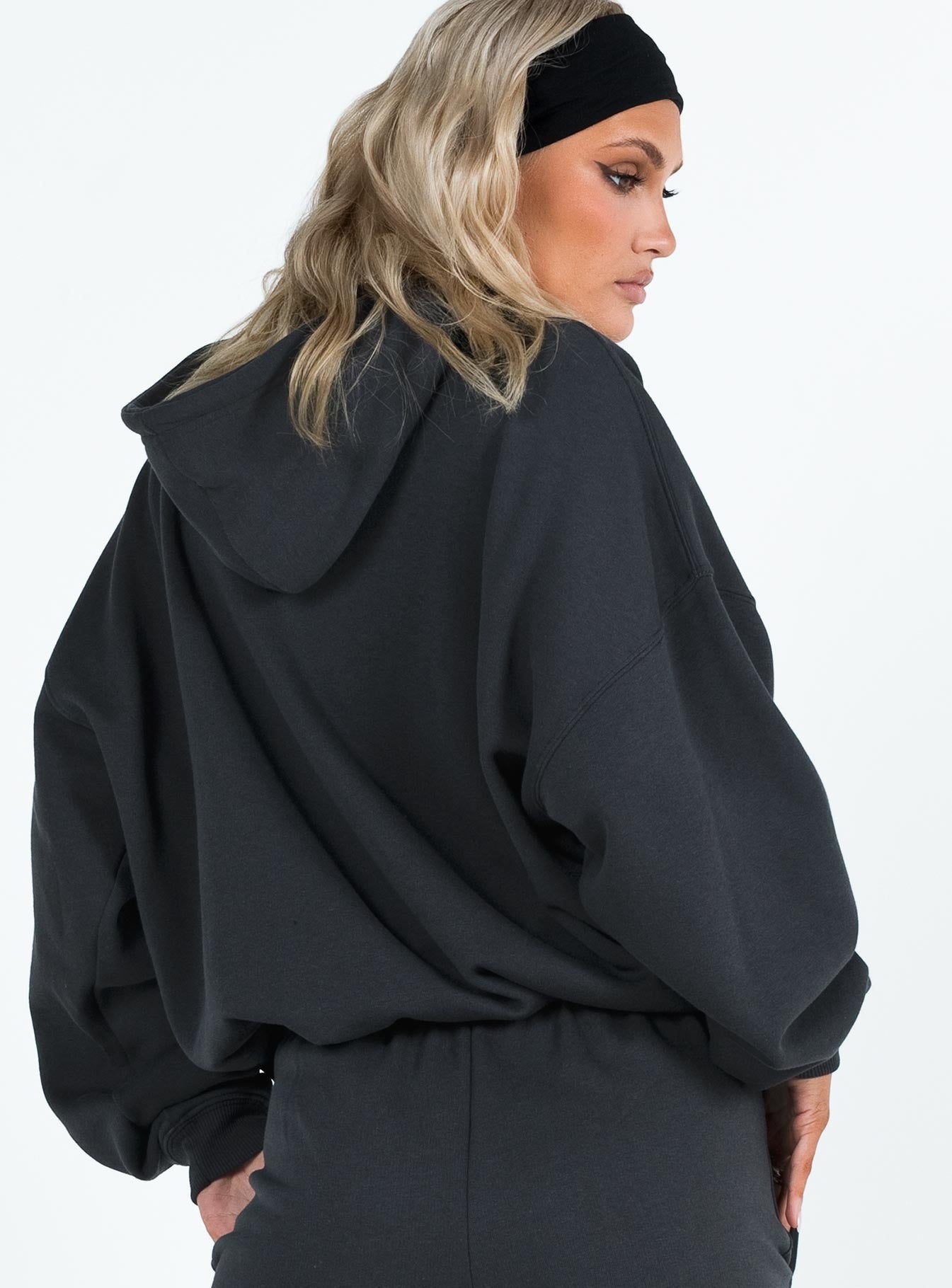 Princess Polly Hooded Sweatshirt Squiggle Text Black Sand / Eggshell