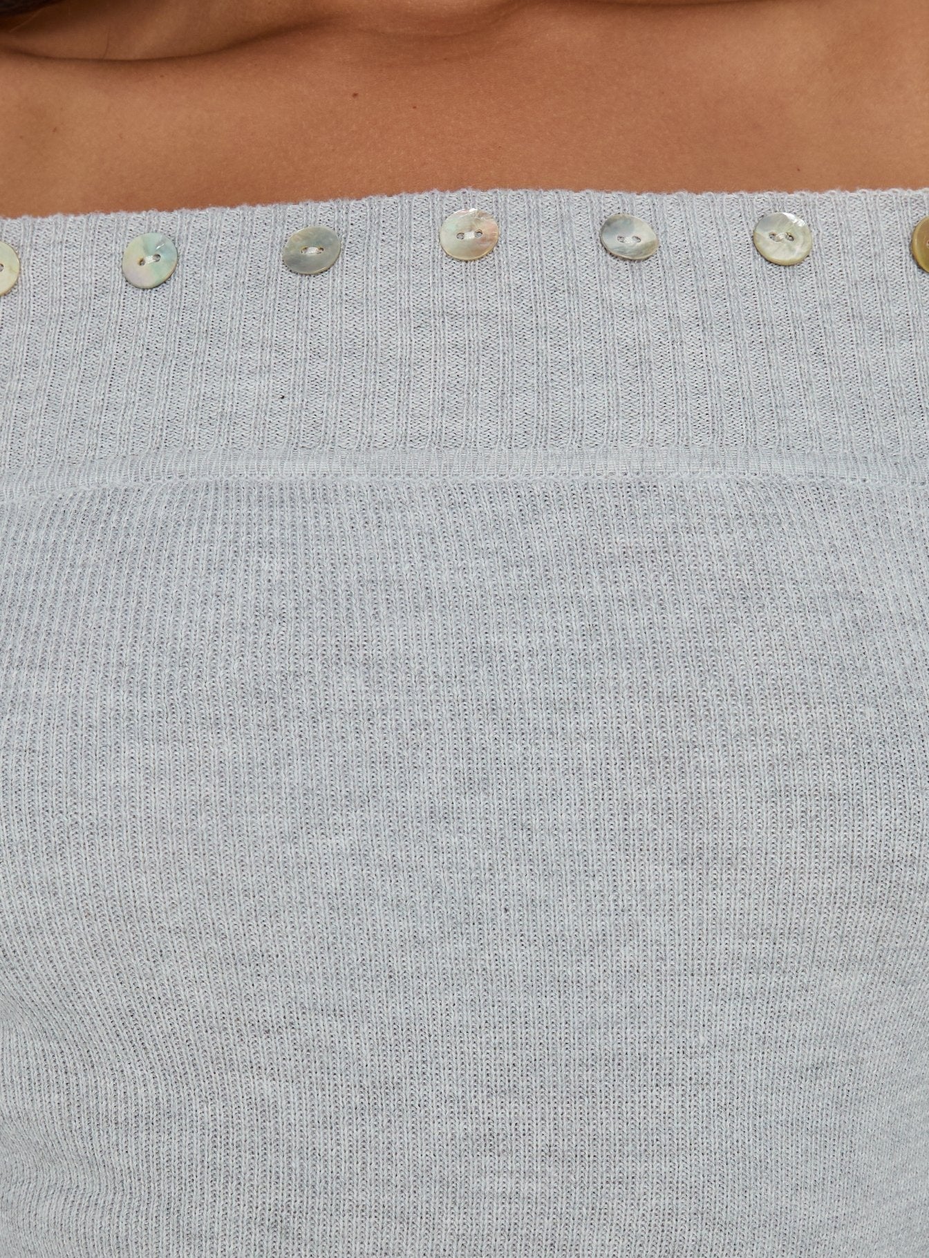 Miralys Off Shoulder Long Sleeve Knit Top Grey