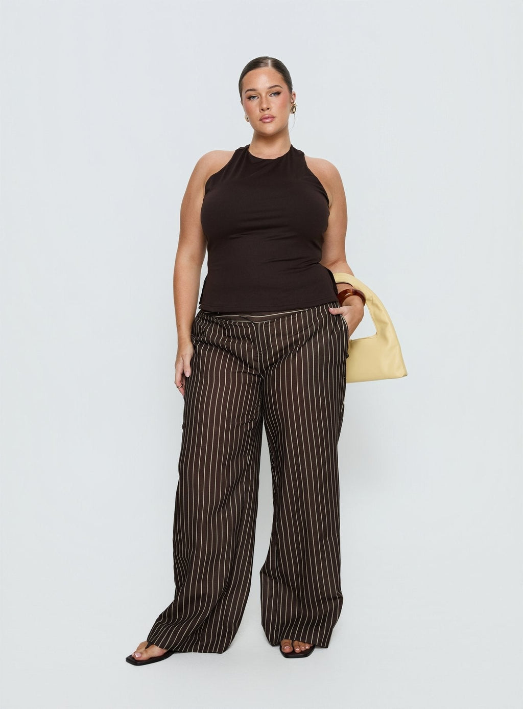 Winslie Thick Waistband Buckle Pants Chocolate Stripe Curve