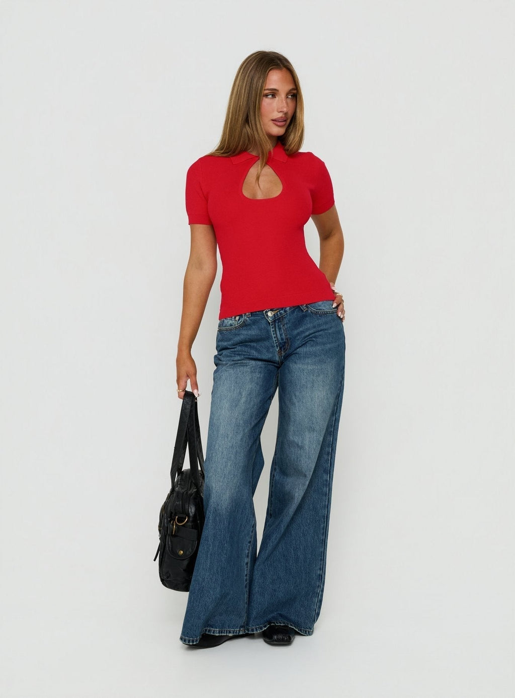 Happened One Night Keyhole Blouse Top Red
