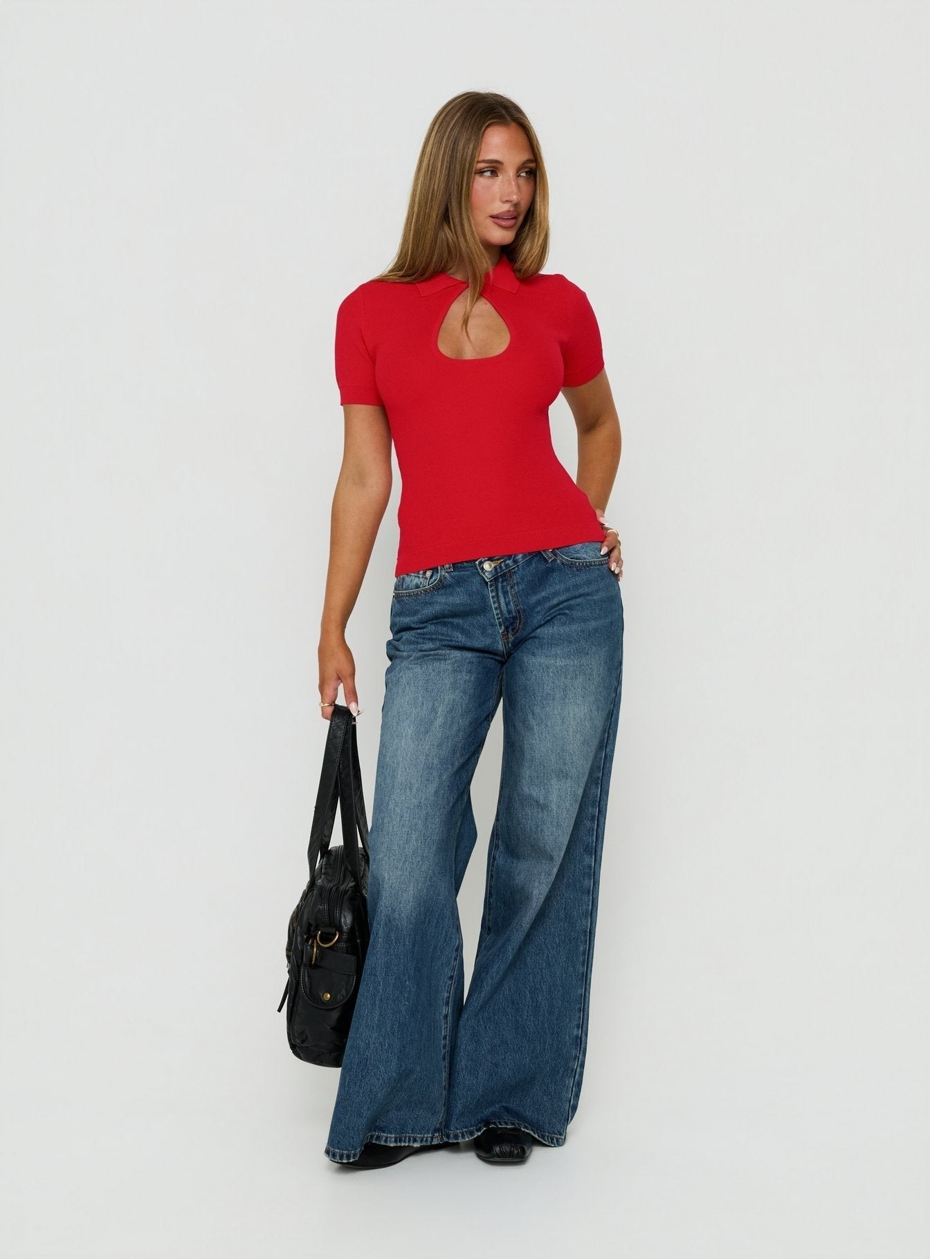 Happened One Night Keyhole Blouse Top Red