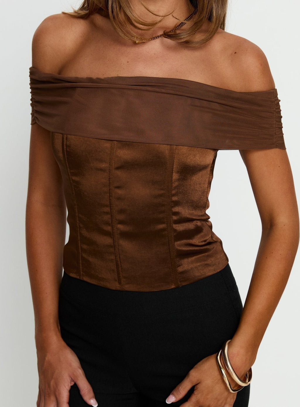 Kaari Off Shoulder Corset Top Chocolate