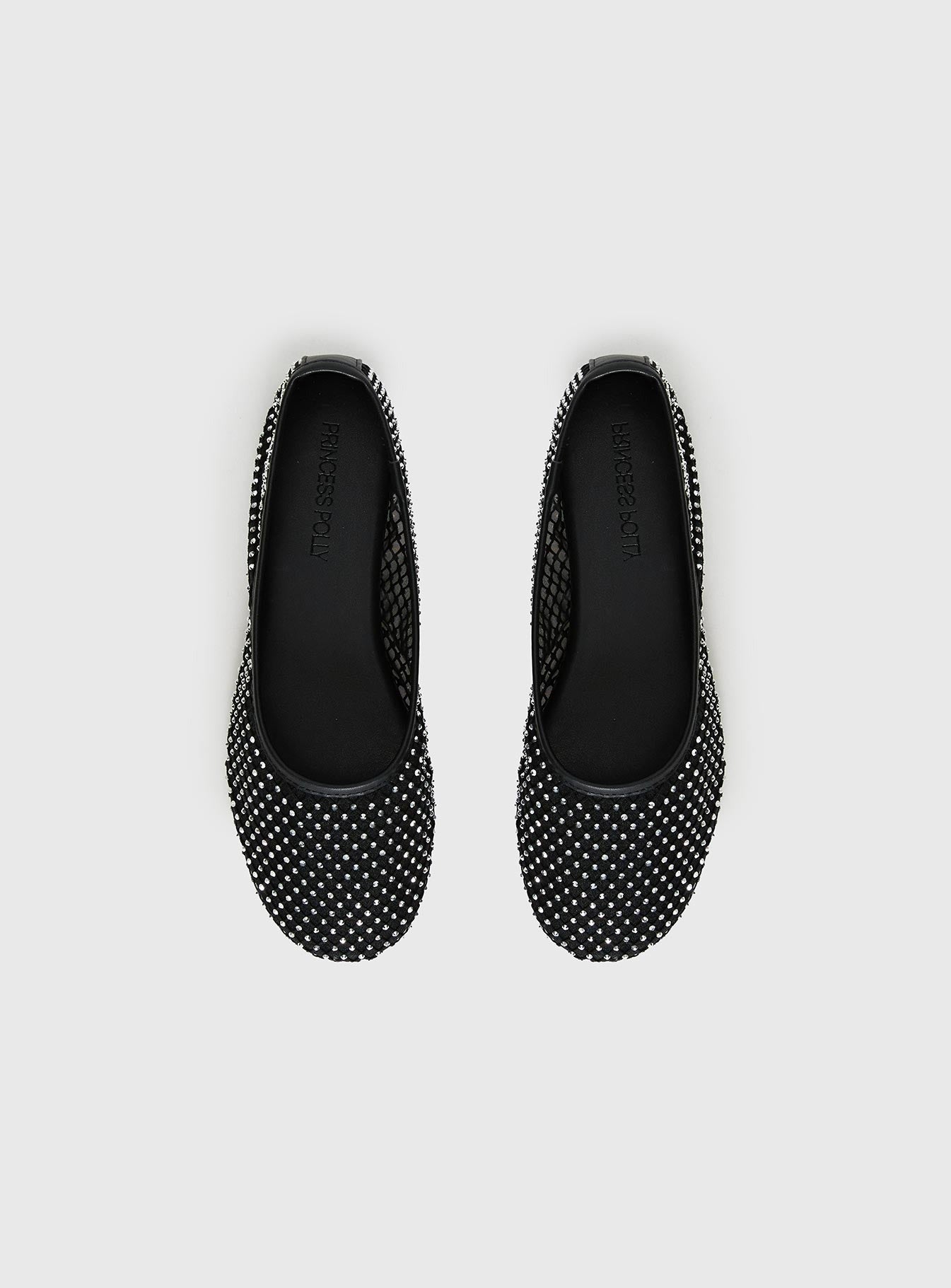 Cerelia Sheer Diamonte Ballet Flats Black