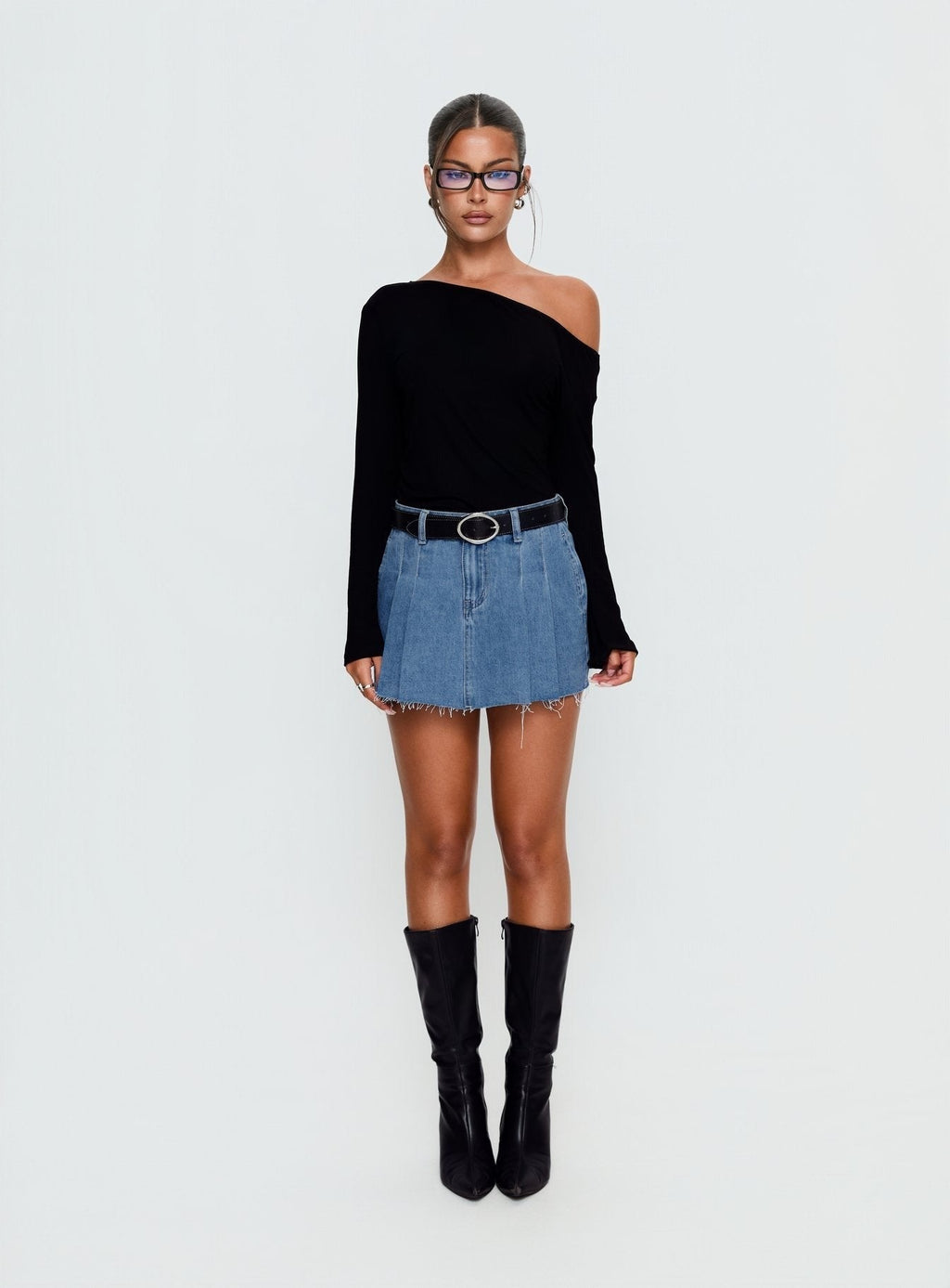 Debera Pleated Mini Skirt Mid Blue Wash