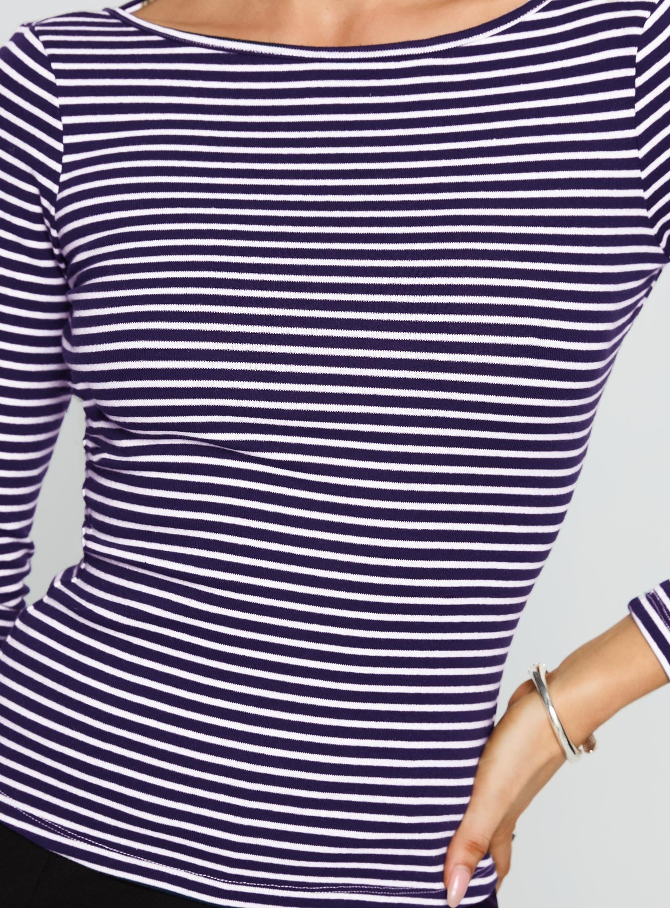 Kambri Backless Long Sleeve Top Navy / White Stripe