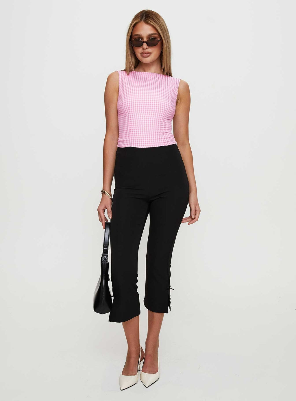 Monterrey Backless Bow Detail Top Pink Gingham
