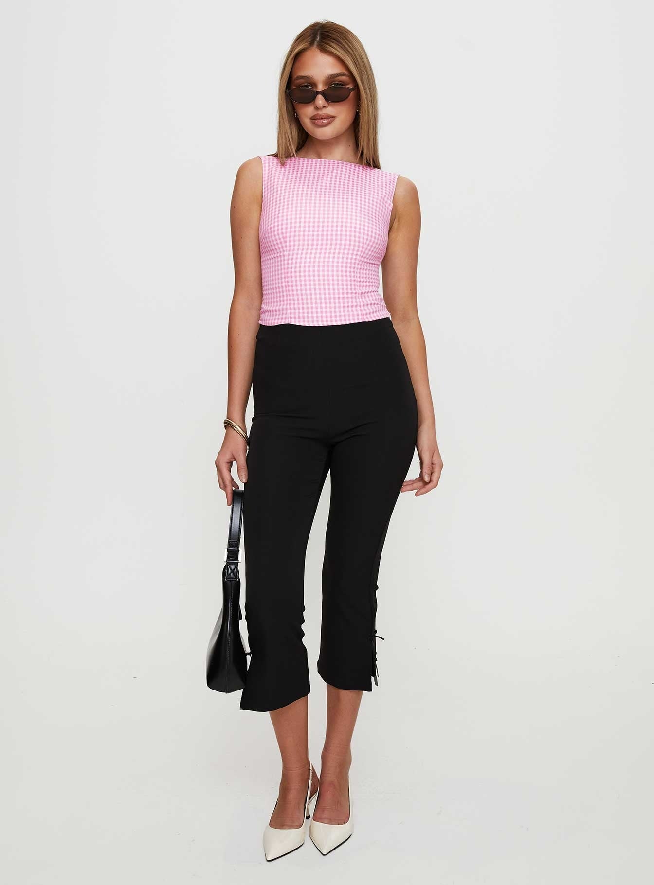 Monterrey Backless Bow Detail Top Pink Gingham