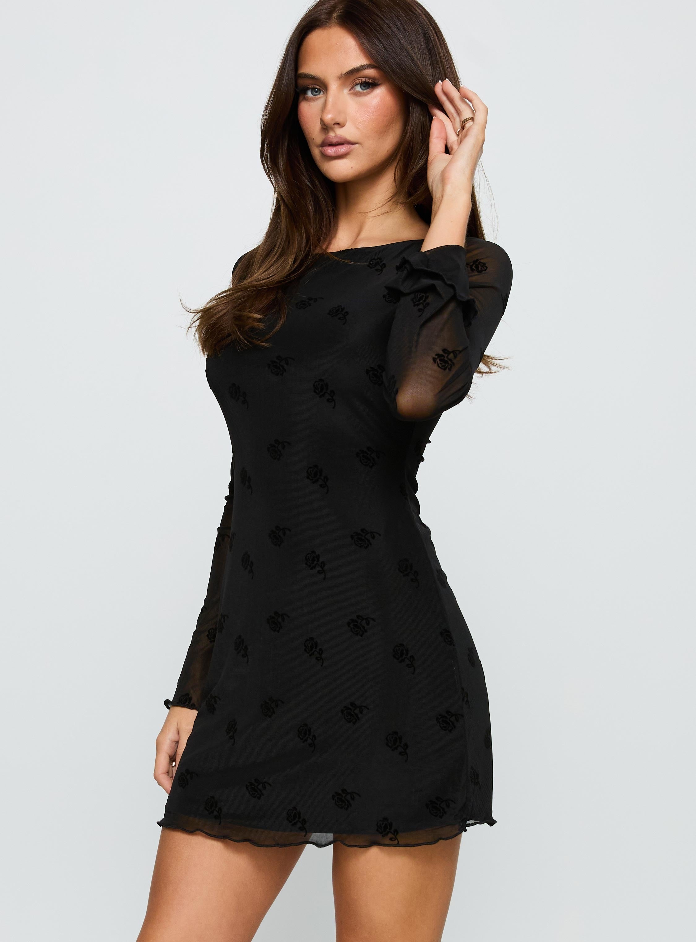 Full Moon Long Sleeve Mini Dress Black