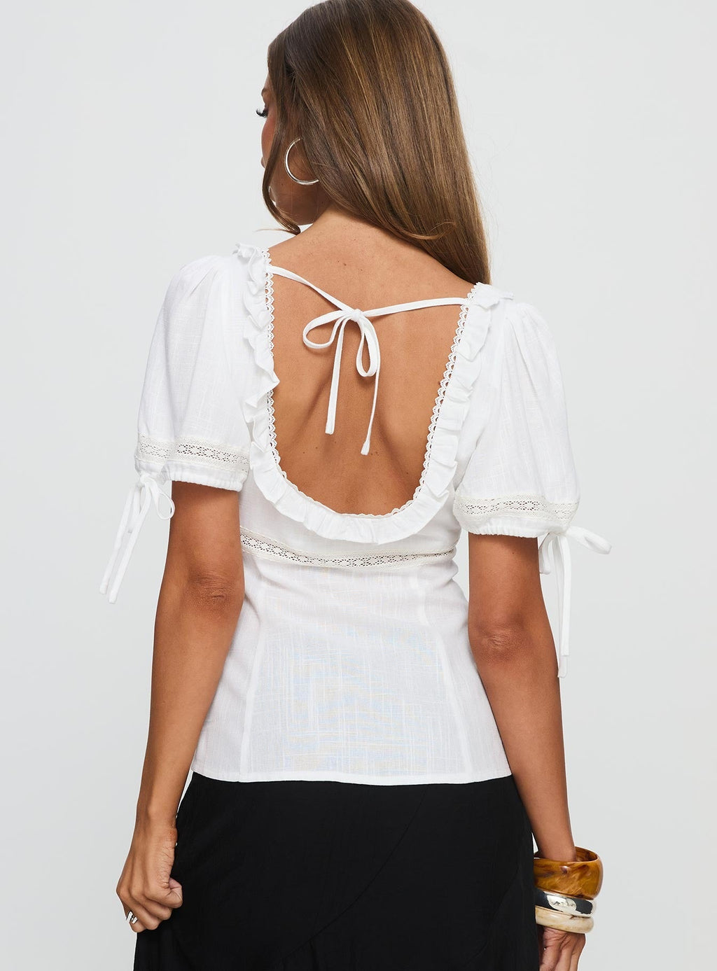 Indianah Pleat Lace Panel Blouse Top White