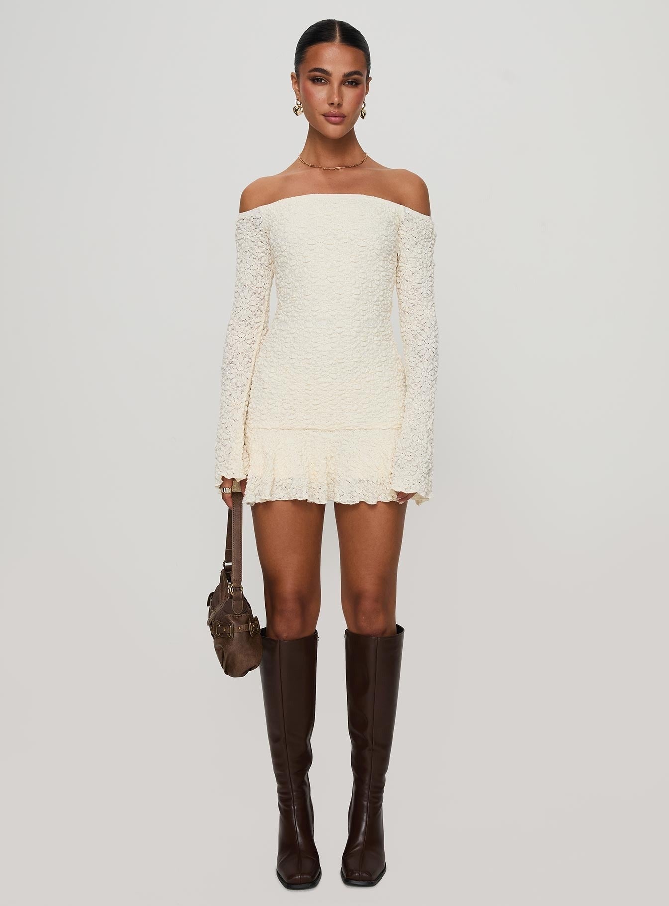 Vancesca Off Shoulder Long Sleeve Mini Dress Petite