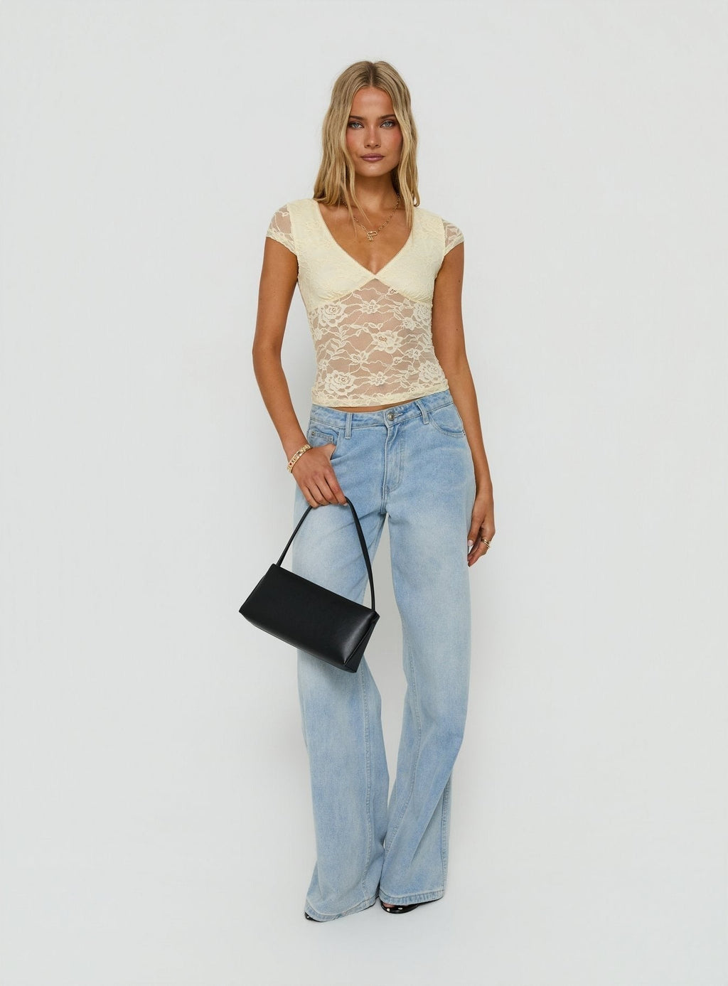 Zandie Textured V Neck Short Sleeve Top Cream