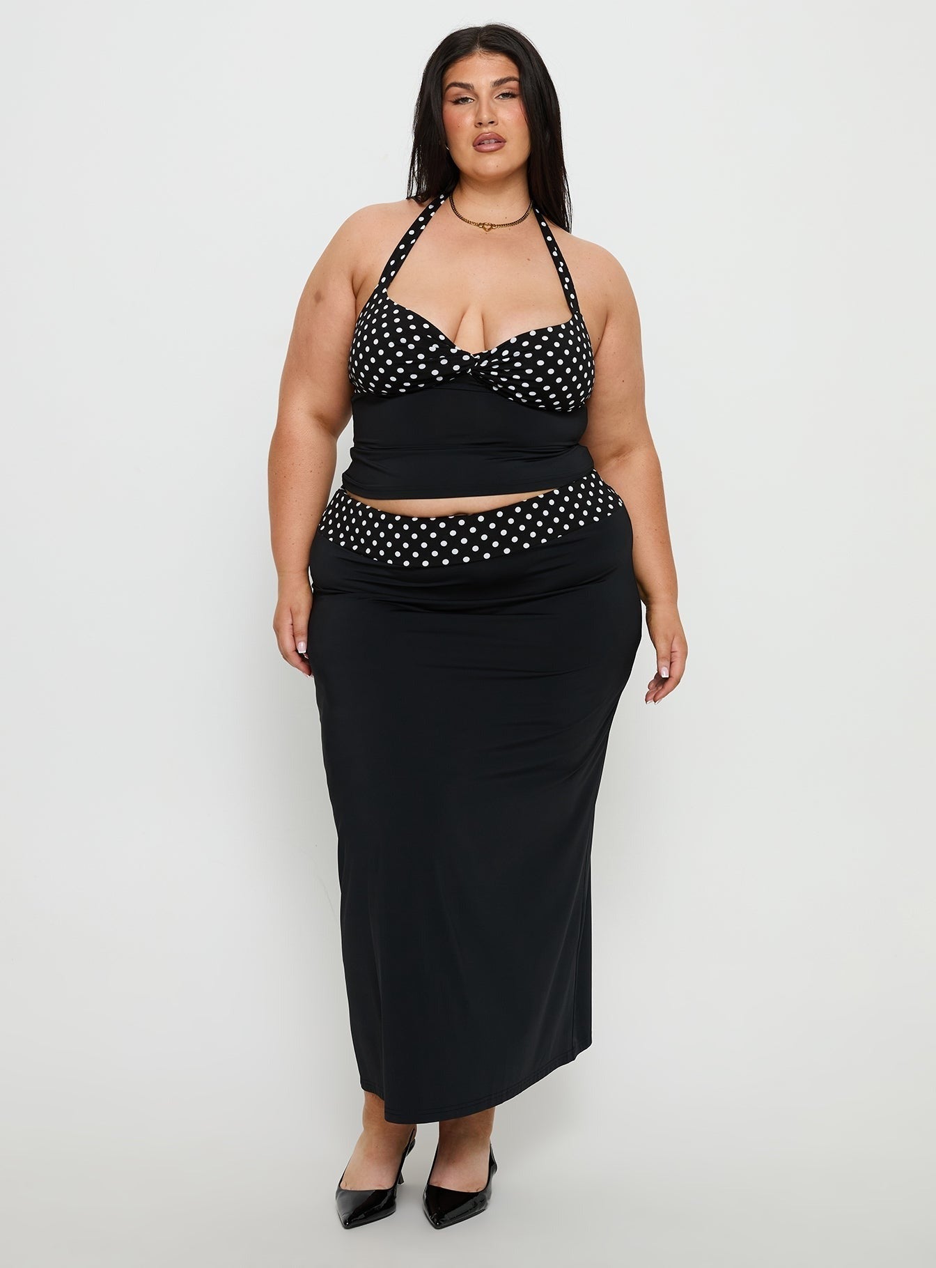 Norelle Halter Set Black Polka Curve