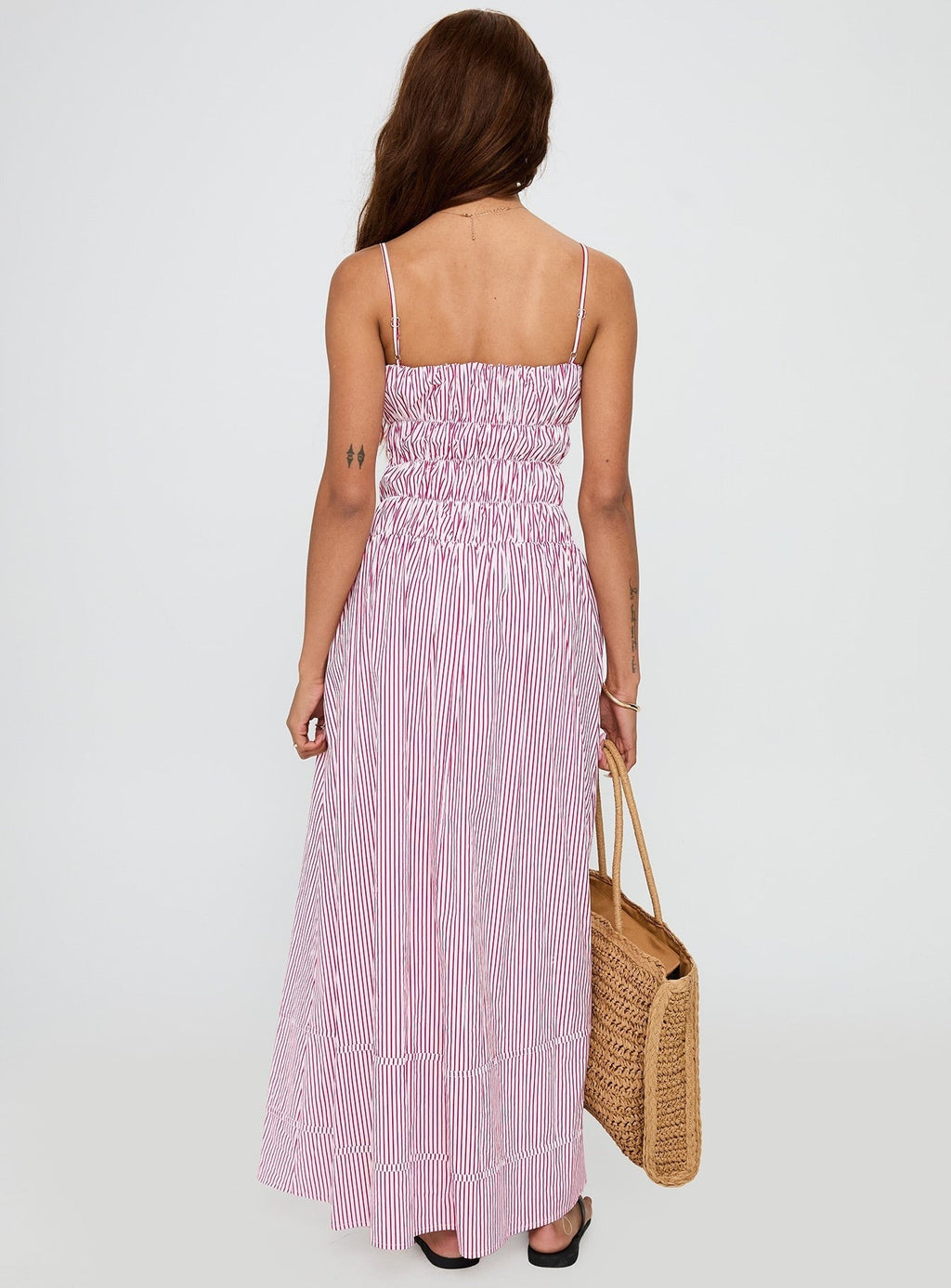 Loralei Shirred Maxi Dress Red Stripe