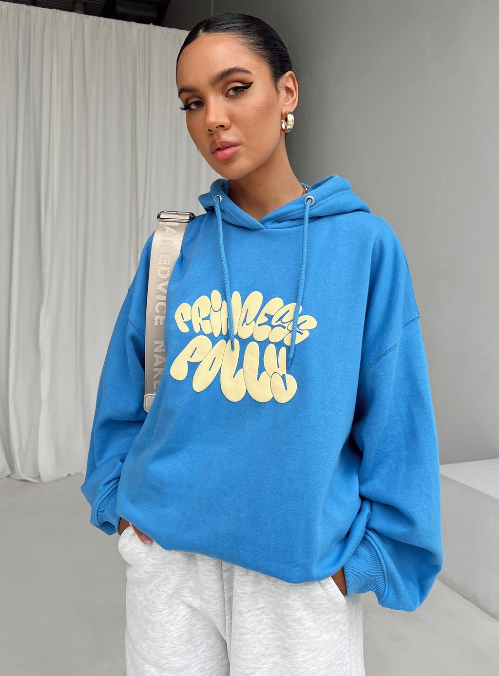 Princess Polly Hoodie Sweatshirt Bubble Text Blue / Yellow