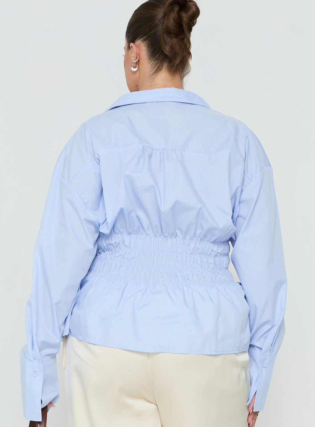 As You Are Shirred Button Up Top Soft Blue Curve