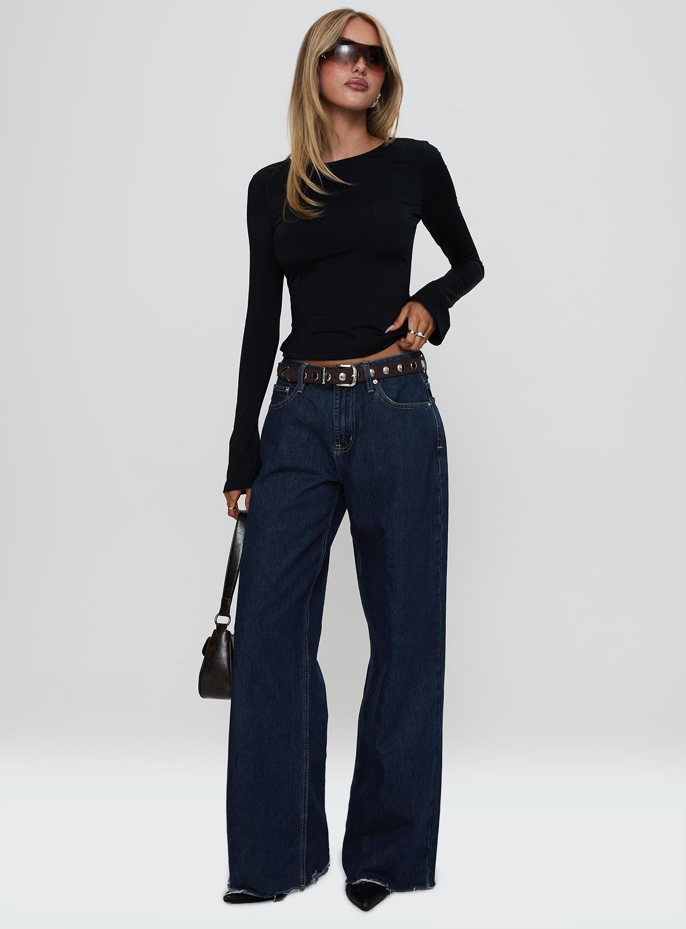 Harpur Long Sleeve Backless Top Black