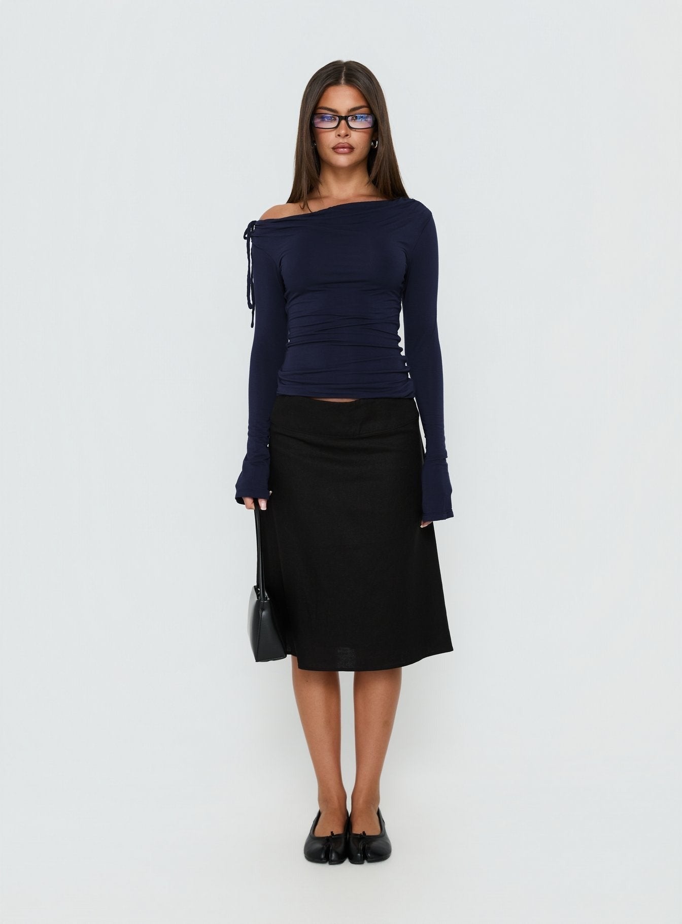 Jaedin Long Sleeve One Shoulder Jersey Top Navy