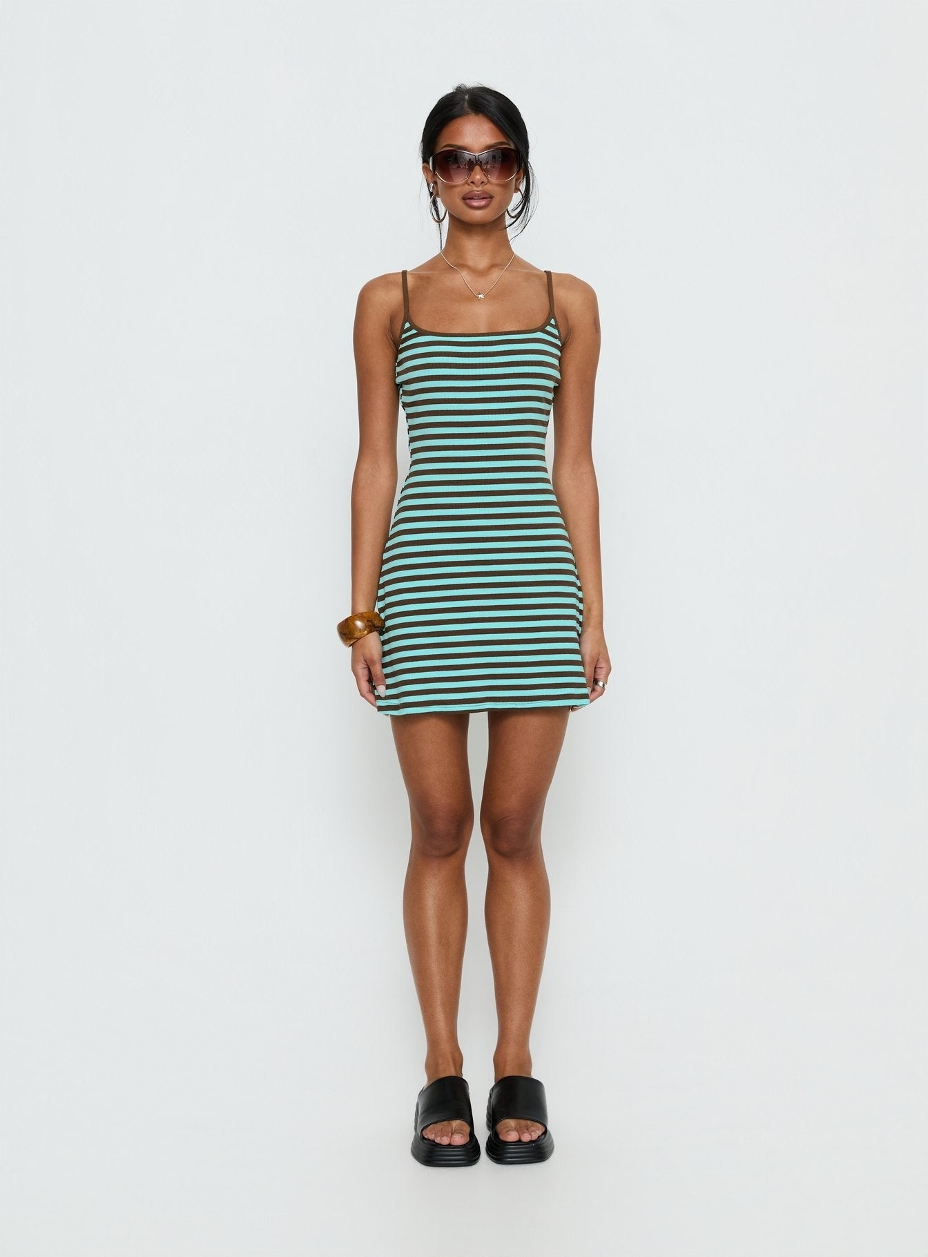 Rydar Scoop Mini Dress Blue / Chocolate Stripe