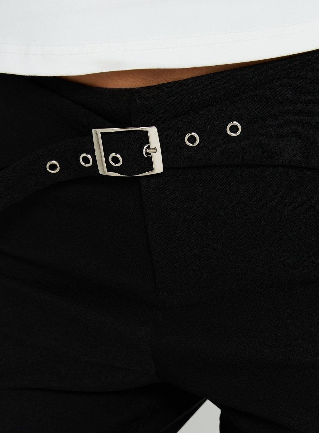 Viridian Belted Flared Pants Black