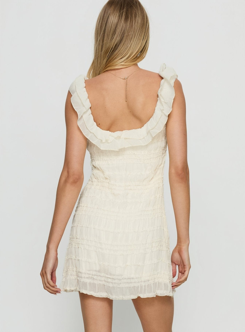Elenore Frill Textured Mini Dress Cream