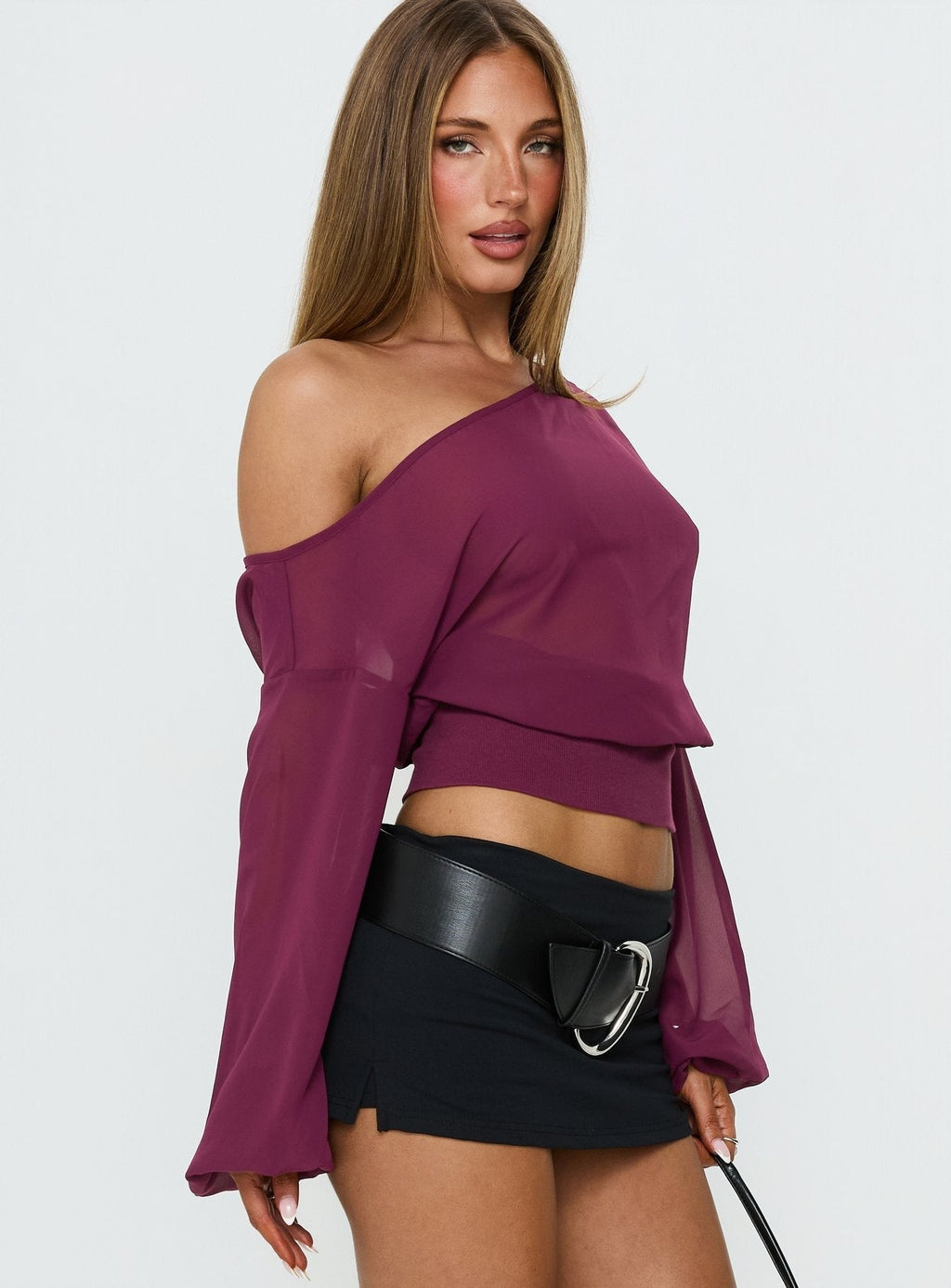 Idalina Slouchy Chiffon Blouse Plum