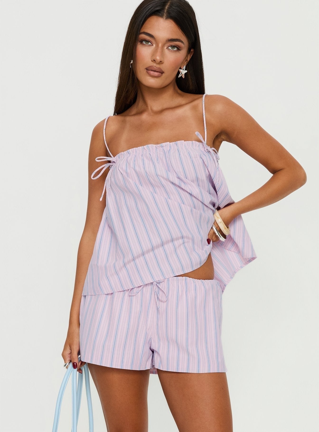Pepita Drawstring Shorts Pink Stripe