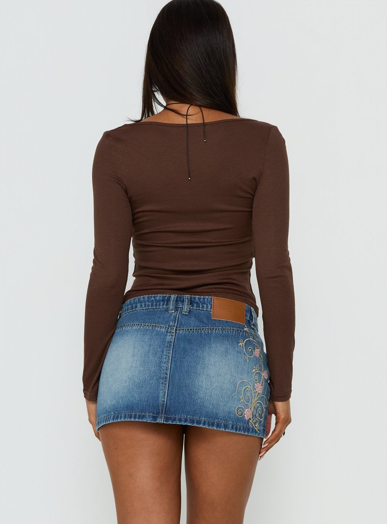 Flatline Embroidered Denim Mini Skirt Mid Wash