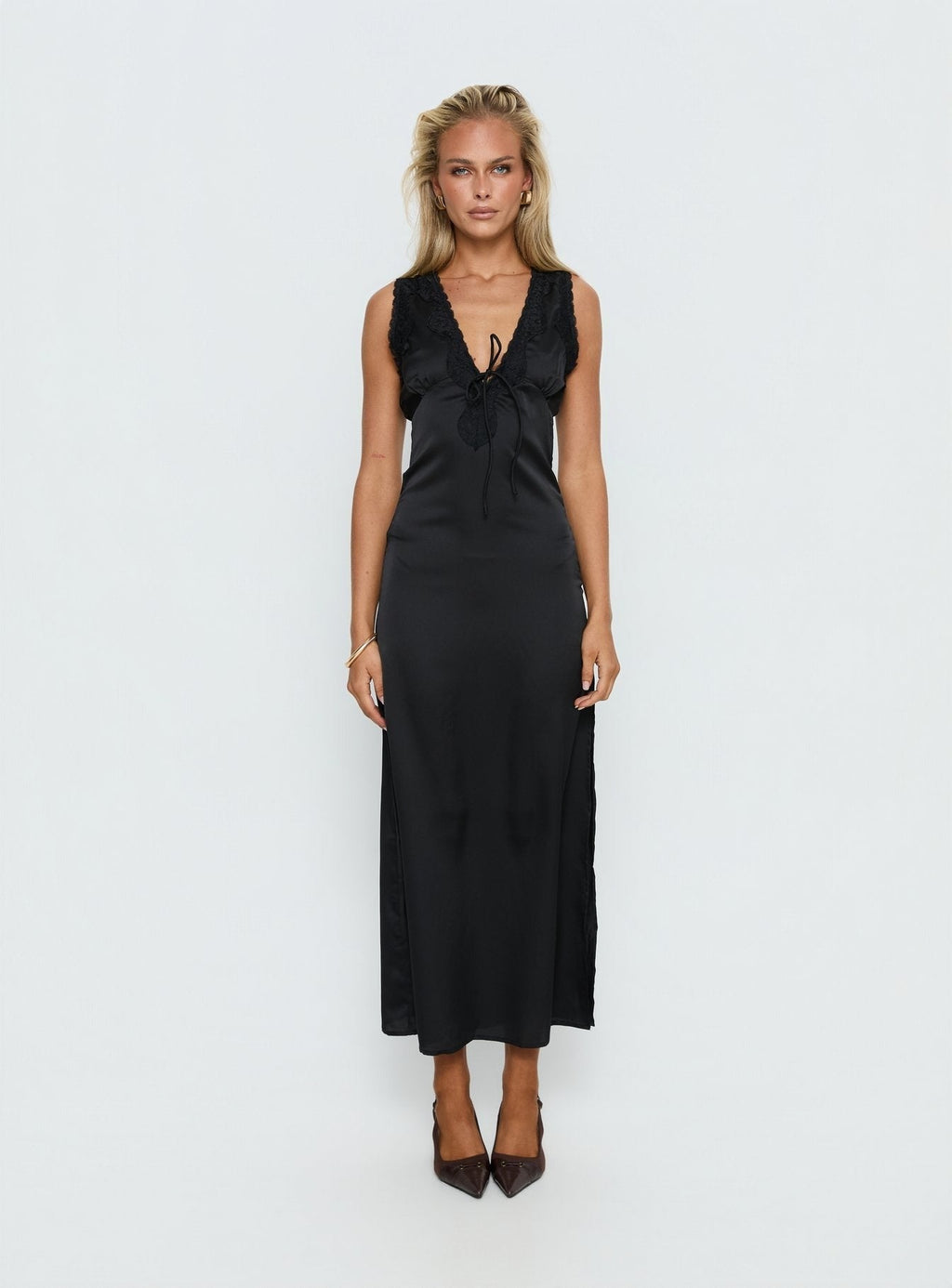 Kasalie Lace Trim Maxi Dress Black