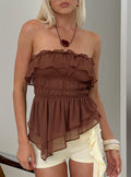 Ginnilee Strapless Frill Top Mocha