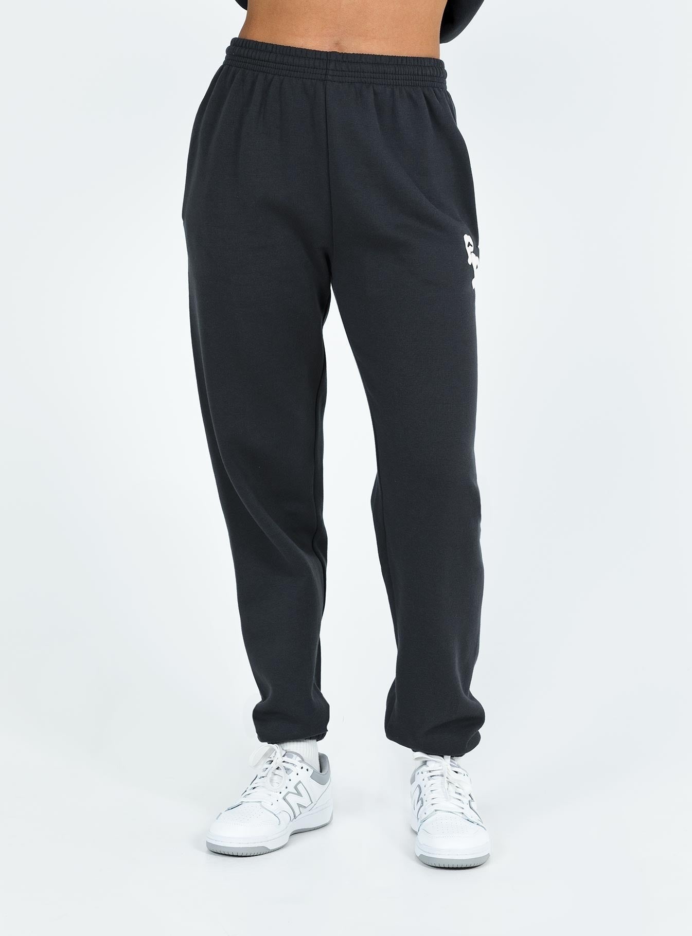 Princess Polly Track Pants Squiggle Text Black Sand / Eggshell