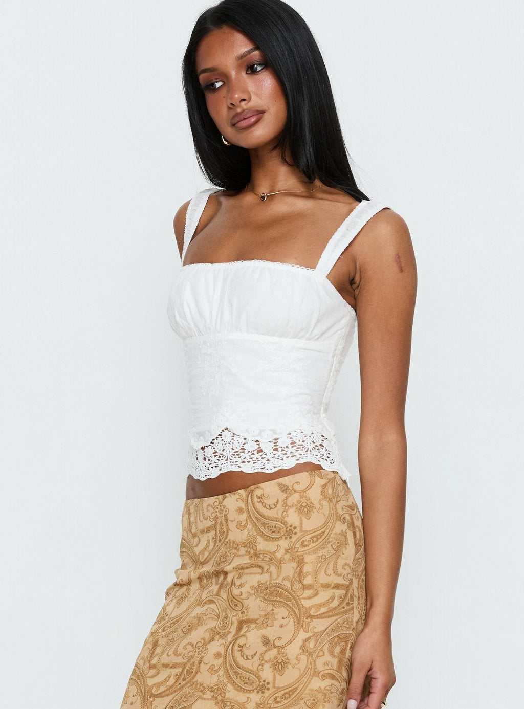 Starlina Lace Trim Cami Top White