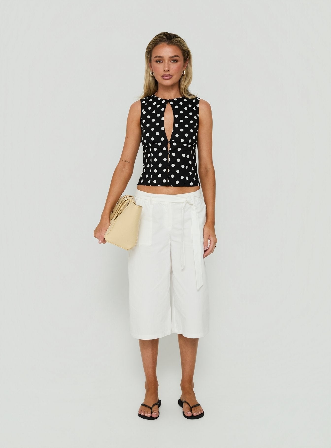 Dahlea Keyhole Sleeveless Top Black Polka Dot