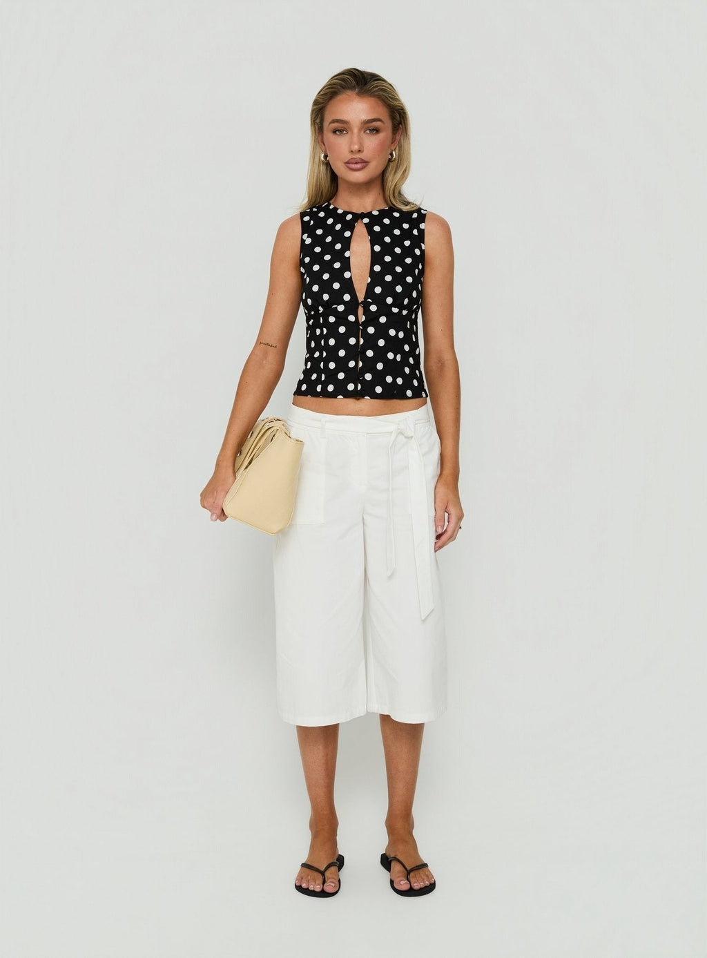 Dahlea Keyhole Sleeveless Top Black Polka Dot