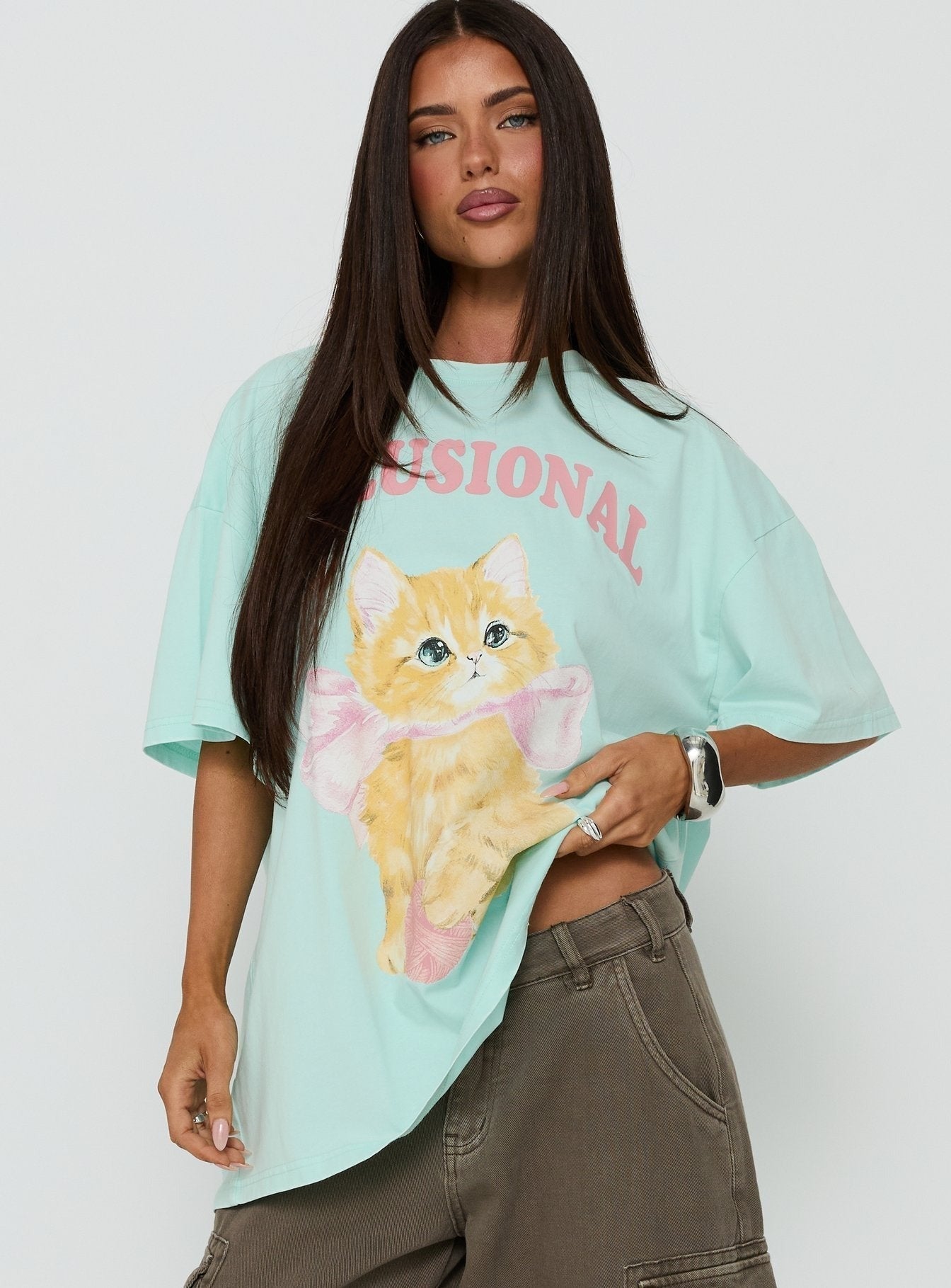 Delusional Kitty Oversized Graphic Tee Jelly Mint